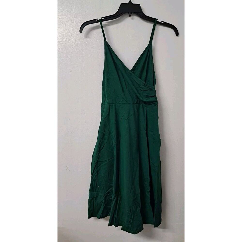 Womens' V Neck Spaghetti Strap Summer Casual Swing Sundress with Pocket Size S